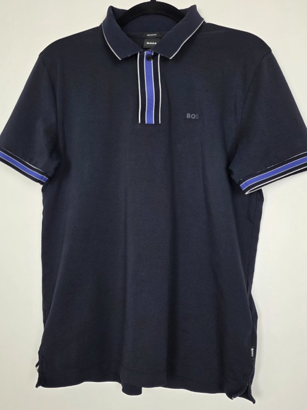 Boss Preppy 100% Cotton Knit Mens Medium Short Sleeve Blue Polo Shirt